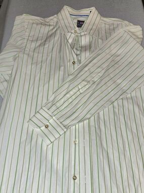 White Dress Shirt with Light Green Pinstripes